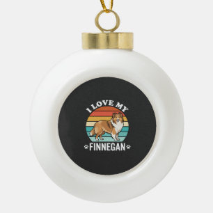 I Love My Finnegan Sheltie Retro Sunset Ceramic Ball Christmas Ornament