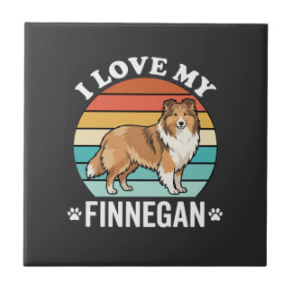 I Love My Finnegan Sheltie Retro Sunset Ceramic Tile