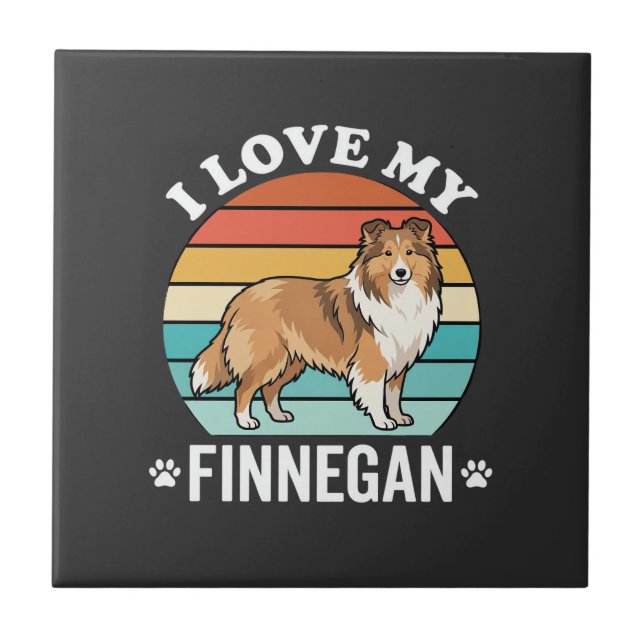 I Love My Finnegan Sheltie Retro Sunset Ceramic Tile (Front)
