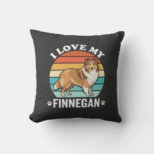 I Love My Finnegan Sheltie Retro Sunset Cushion