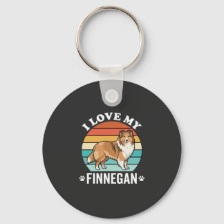 I Love My Finnegan Sheltie Retro Sunset Key Ring
