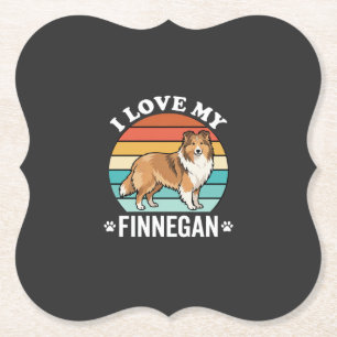 I Love My Finnegan Sheltie Retro Sunset Paper Coaster