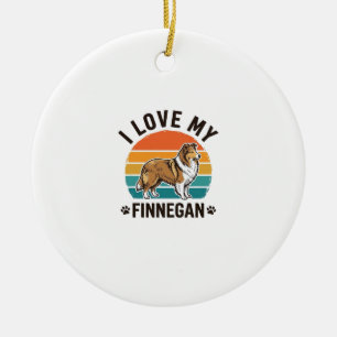 I Love My Finnegan Vintage Dog Name Shirt Design_1 Ceramic Ornament