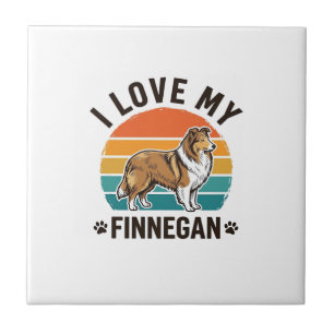 I Love My Finnegan Vintage Dog Name Shirt Design_1 Ceramic Tile