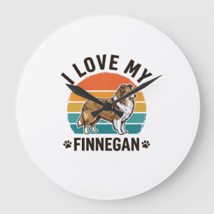 I Love My Finnegan Vintage Dog Name Shirt Design_1 Large Clock