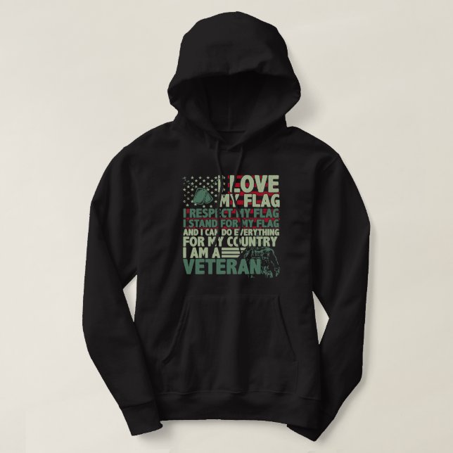 I Love My Flag I Am A Veteran 53 Hoodie (Design Front)