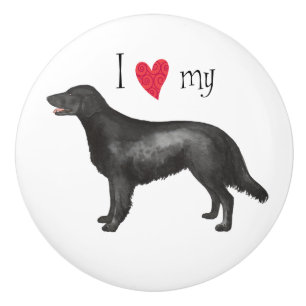 I Love my Flat-Coated Retriever Ceramic Knob