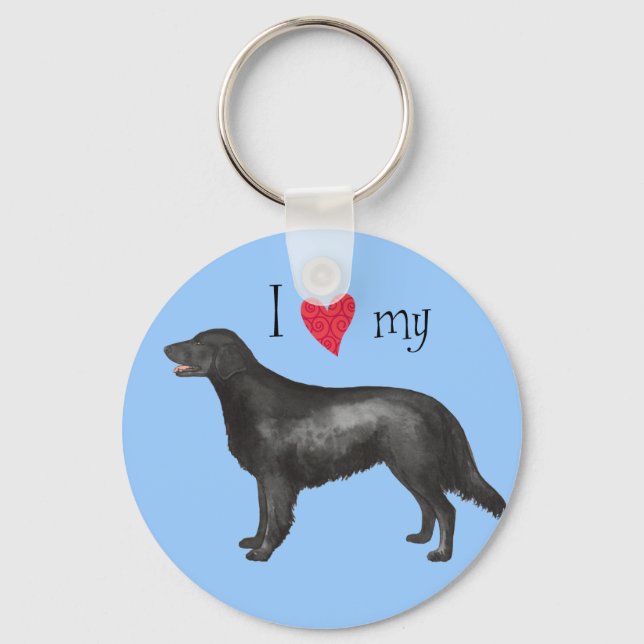 I Love my Flat-Coated Retriever Key Ring (Front)