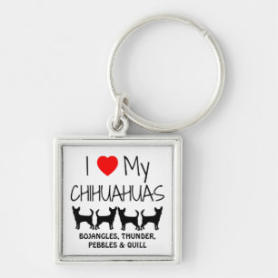 I Love My Four Chihuahua Custom Keychain