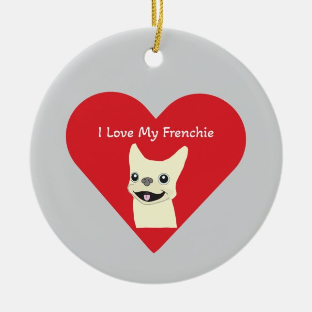 I love my Frenchie, Lavender Ceramic Ornament (Front)