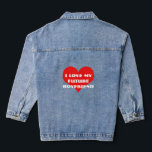 I Love My Future Boyfriend Modern Red Heart Gift Denim Jacket<br><div class="desc">Designed with cute red heart pattern and custom text "i love my future boyfriend" which you may customise as you wish! Simple and cute design perfect for girfriends to be!</div>