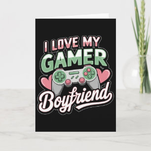 I Love My Gamer Boyfriend Valentine Heart Vintage Card