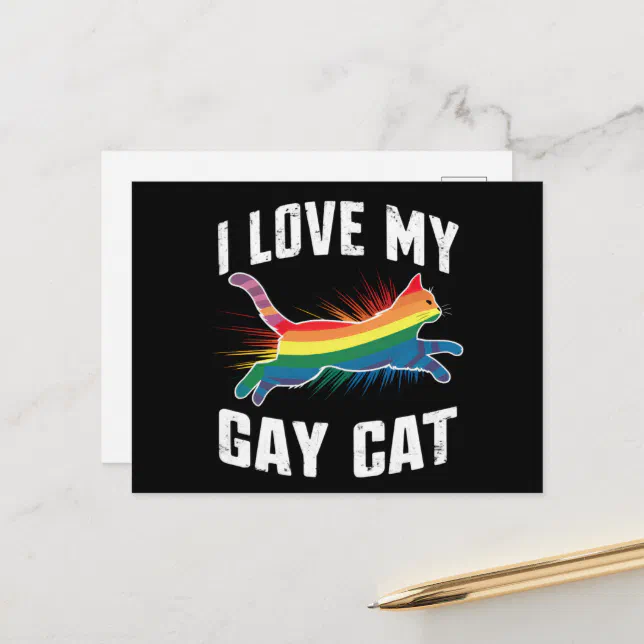 I Love My Gay Cat Funny Rainbow Pride Lgbt Postcard | Zazzle