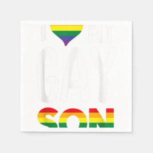 I LOVE MY GAY SON Proud Ally Rainbow Heart - Gay P Napkin