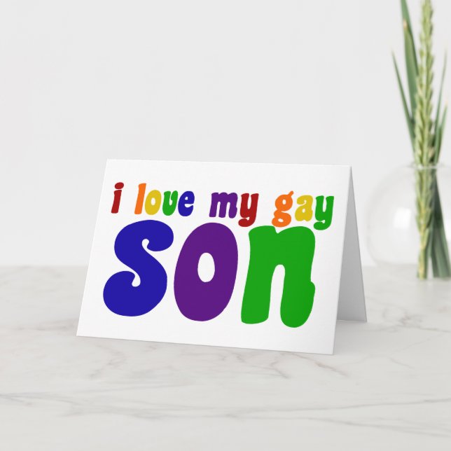 I Love My Gay Son Retro Rainbow Mom Card (Front)