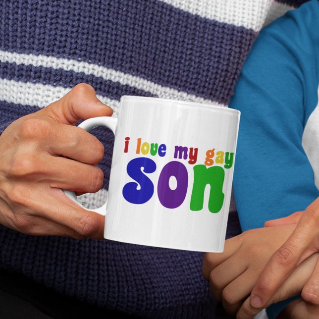I Love My Gay Son Retro Rainbow Mum Coffee Mug (Creator Uploaded)