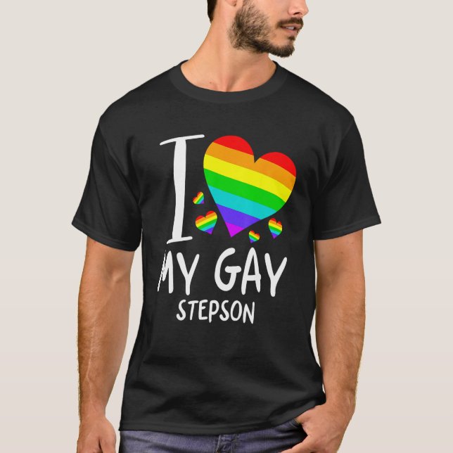 I Love My Gay Stepson LGBT Month Family Proud T-Shirt (Front)