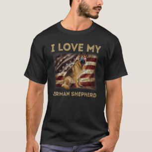 I Love My German Shepherd Dad Mum American Flag We T-Shirt