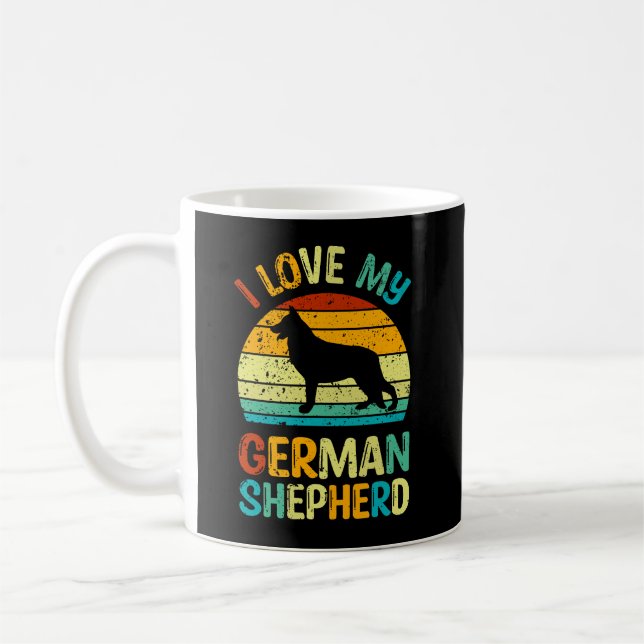 I Love My German Shepherd Dog Blue Brown Sunset Coffee Mug (Left)