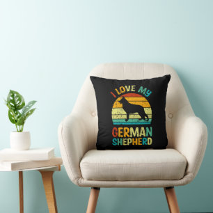 I Love My German Shepherd Dog Blue Brown Sunset Cushion