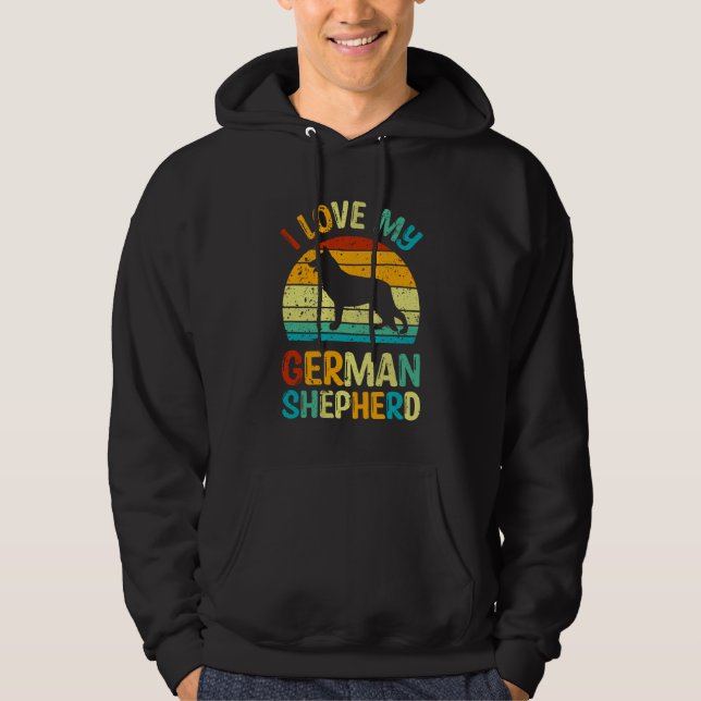 I Love My German Shepherd Dog Blue Brown Sunset  Hoodie (Front)
