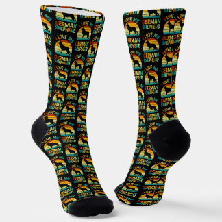 I Love My German Shepherd Dog Blue Brown Sunset  Socks