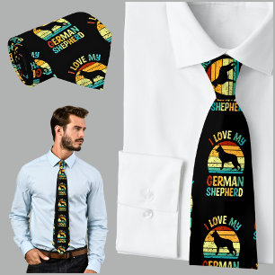 I Love My German Shepherd Dog Blue Brown Sunset Tie