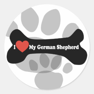 I Love My German shepherd - Dog Bone Classic Round Sticker