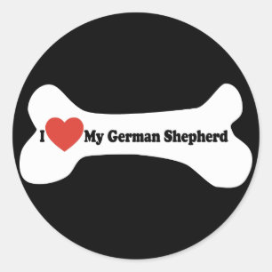 I Love My German shepherd - Dog Bone Classic Round Sticker