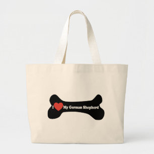 I Love My German shepherd - Dog Bone Large Tote Bag
