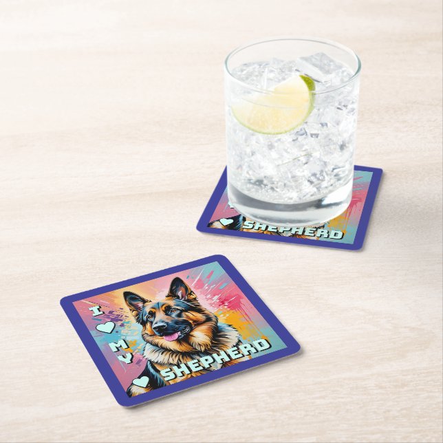 I love my German Shepherd Square Paper Coaster (Insitu)