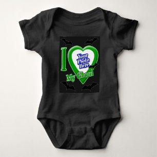 I Love My Ghoul With Your Photo With Bats Baby Bodysuit
