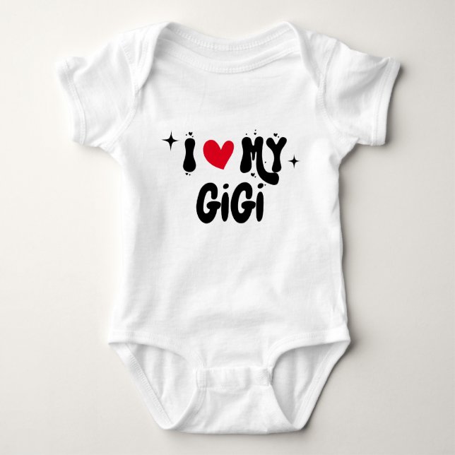 I Love My GiGi Retro Stars Customisable Newborn Baby Bodysuit (Front)