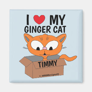 "I Love My Ginger Cat" Cute Cartoon Cat in Box Magnet