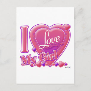 I Love My Girl pink/purple - heart Postcard