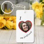 I Love My Girlfriend Boyfriend Custom Photo Text Key Ring<br><div class="desc">Upload a photo, and easily create your personalised keychain. Click EDIT to change the background colour or text colour. You can TRANSFER this DESIGN on other Zazzle products and adjust it to fit most of the Zazzle items. Standard Studio designs are made in high-resolution vector graphics for a professional print....</div>