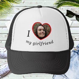 I Love My Girlfriend Boyfriend Custom Photo Text Trucker Hat