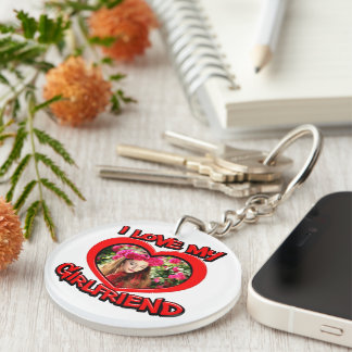 I Love my Girlfriend Bubble Red Heart Photo Keycha Key Ring