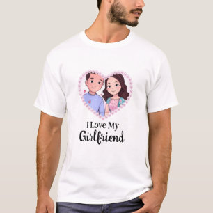 I Love My Girlfriend Cartoon Minimalist Cute Photo T-Shirt