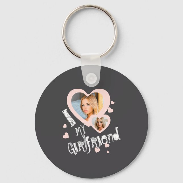 I Love My Girlfriend Chalkboard Doodles Black Cute Key Ring (Front)