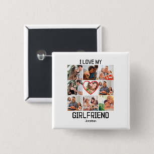 I love My Girlfriend Custom 9 Photo Collage 15 Cm Square Badge