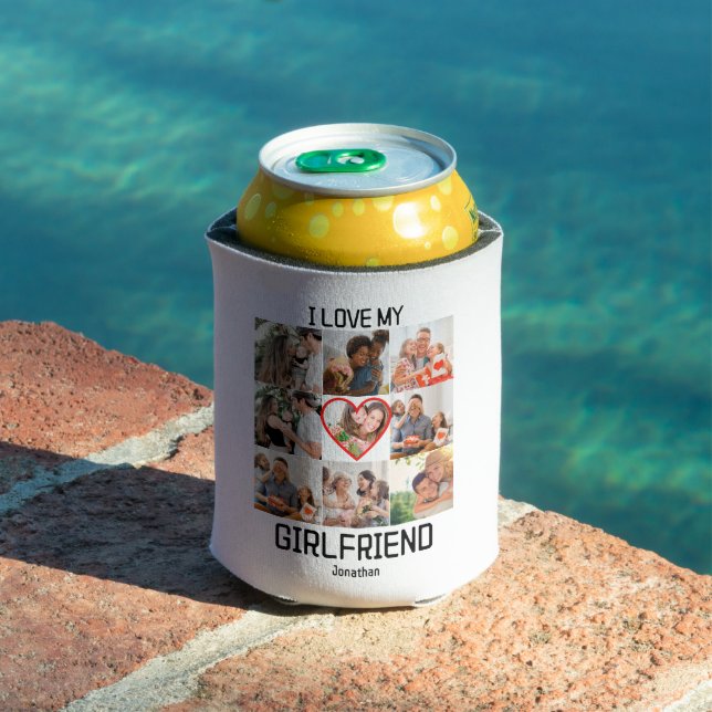 I love My Girlfriend Custom 9 Photo Collage Can Cooler (In Situ Pool)