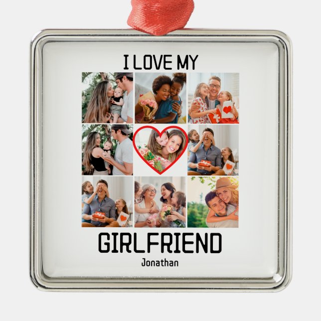 I love My Girlfriend Custom 9 Photo Collage Metal Ornament (Front)