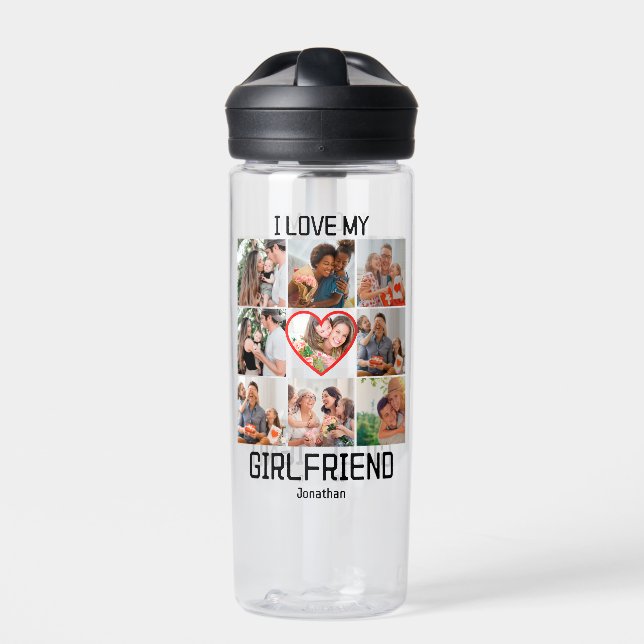 I love My Girlfriend Custom 9 Photo Collage Water Bottle (Front)