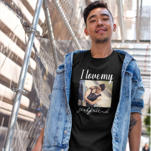 I love my girlfriend custom photo black T-Shirt