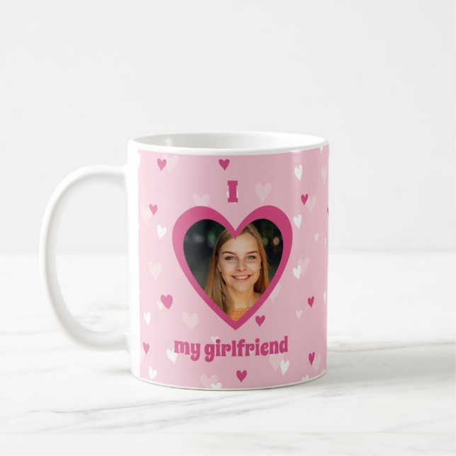 I Love My Girlfriend Custom Photo Hearts Valentine Coffee Mug (Left)