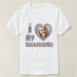 I Love My Girlfriend Custom Photo T-Shirt<br><div class="desc">Girly-Girl-Graphics at Zazzle: I Love My Girlfriend Custom Photo T-Shirt - Elegantly chic, uniquely modern, and stylishly trendy, this sophisticatedly simple silver grey and pastel pink heart and typeface font typography lettering design to personalise with your amazing photo makes a perfectly beautiful Valentine's Day, birthday, graduation, Christmas, or any day...</div>