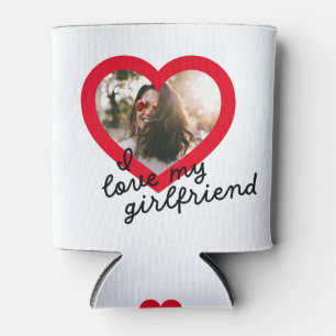 I love my Girlfriend Custom Red Valentines Photo Can Cooler