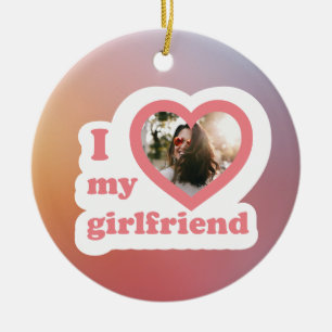 I love my Girlfriend Custom Retro Valentines Photo Ceramic Ornament