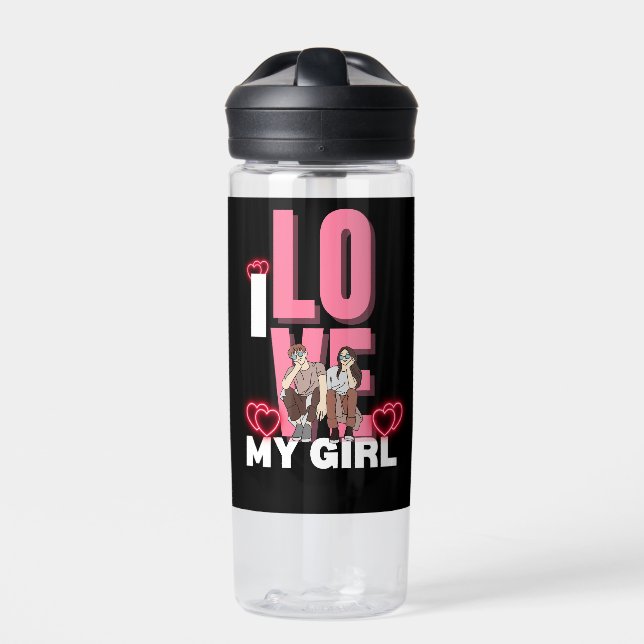 I Love My Girlfriend Custom  Water Bottle (Front)